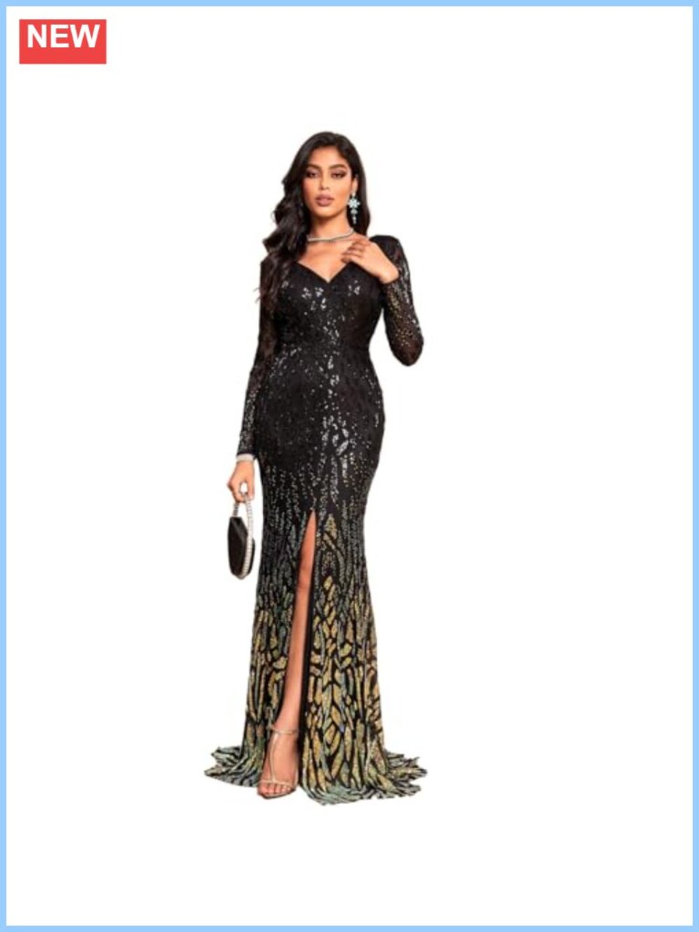 Women's Formal Sequin Bodycon Long Sleeve Prom Maxi Dress Evening Party Gown